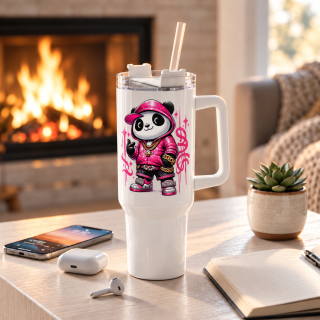 Cestovní termohrnek „Hip Hop panda v růžovém“ – 1200 ml